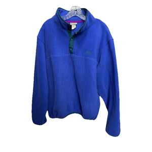 Vintage LL Bean Mens Fleece Snap T Pullover Jacket Sweater Size Large Blue